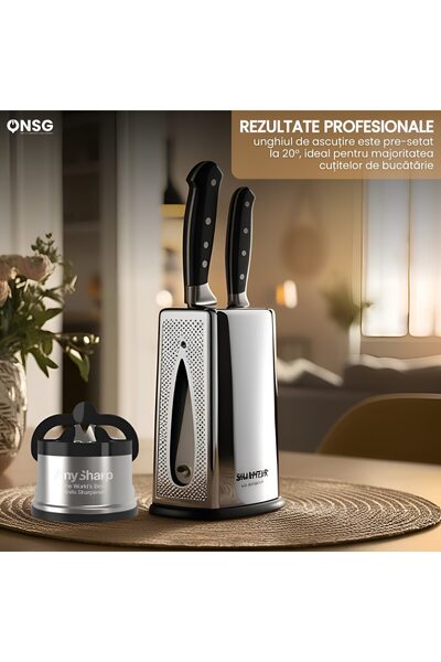AnySharp Pro Kitchen Knife Sharpener Metallic Gray, Universal System, Vacuum Grip