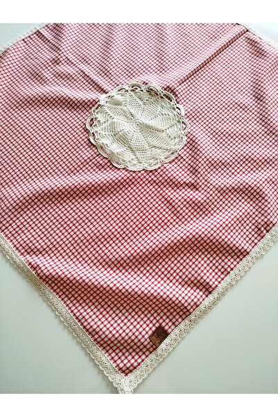 denizli hatırası Organic Raw Linen Red Poti Checkered Handcrafted Embroidered Tablecloth