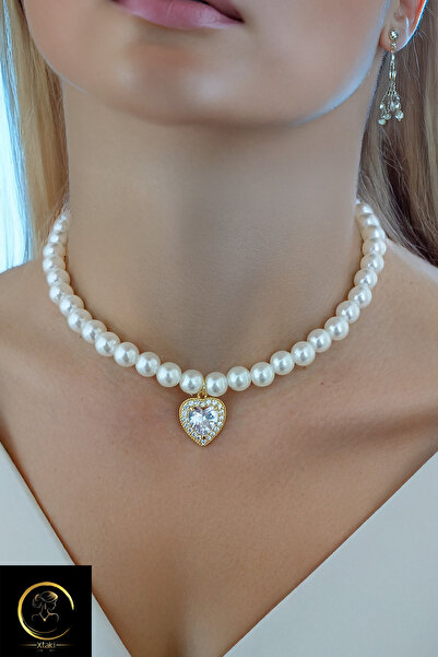 Heart Pearl Necklace, Heart Necklace, Heart Necklace, Women Gift Necklace, Wedding Engagement Henna Necklace