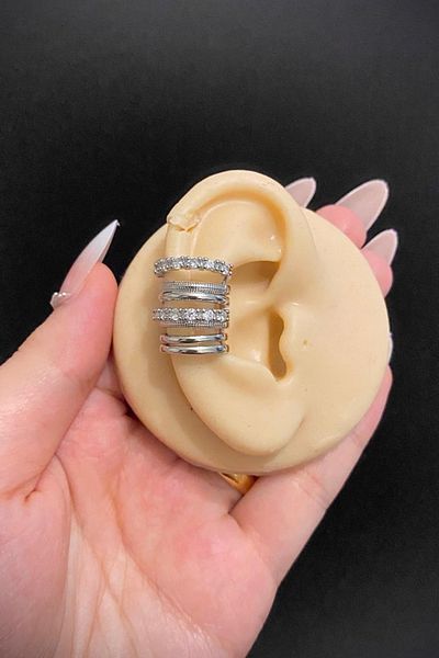 Blisse Piercing Silver Color Zircon Stone Multiple Earrings Look Steel Ear Cuff – Compression, Non-Pierced Cartilage Earrings