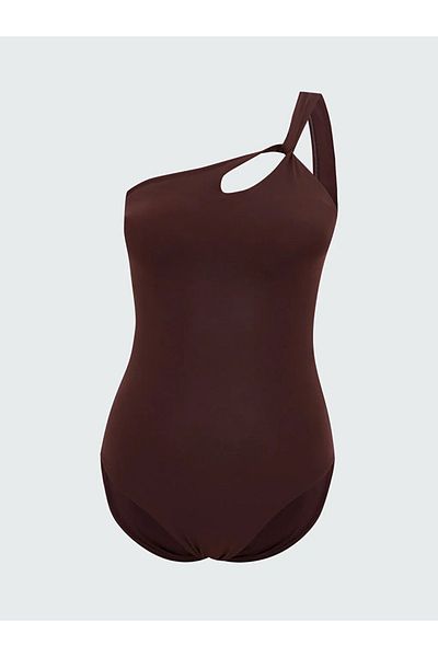 LC Waikiki Γυναικείο μαγιό LCW DREAM καφέ με έναν ώμο με ίσιο αφαιρούμενο μαξιλαράκι