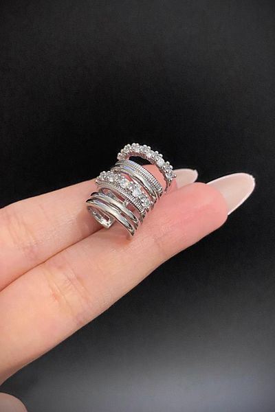Blisse Piercing Silver Color Zircon Stone Multiple Earrings Look Steel Ear Cuff – Compression, Non-Pierced Cartilage Earrings