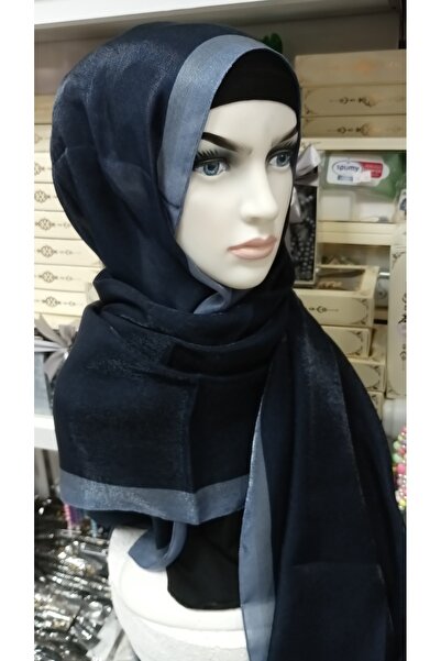 PİRAMİT Piramit Mavi Çerceveli Lacivert Abiye Şal