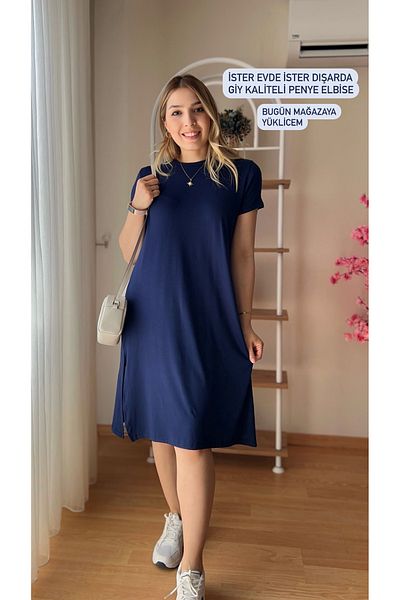 fidoş Women's Combed Cotton Casual Dress with Slits