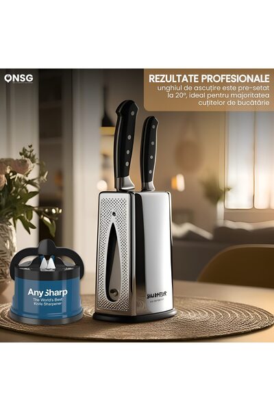 AnySharp Premium Kitchen Knife Sharpener Blue, Universal System, Vacuum Grip