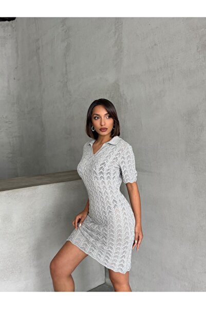 BEJNA Graues Strandkleid mit Polokragen für Damen