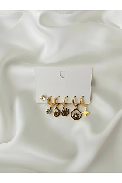 Zivazer Store Kadın Çelik Kararmaz 6'lı Halka Küpe Seti