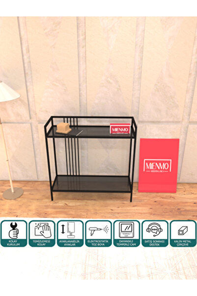 Mienmo Viola Metal Dresuar Dekoratif Kahve Köşesi Konsol Çok Raflı Siyah Füme...