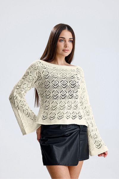 glztriko Women's Openwork Seasonal Flywheel/Spanish Sle Pattern Cotton Blouse Knitwear Sweater Glz031