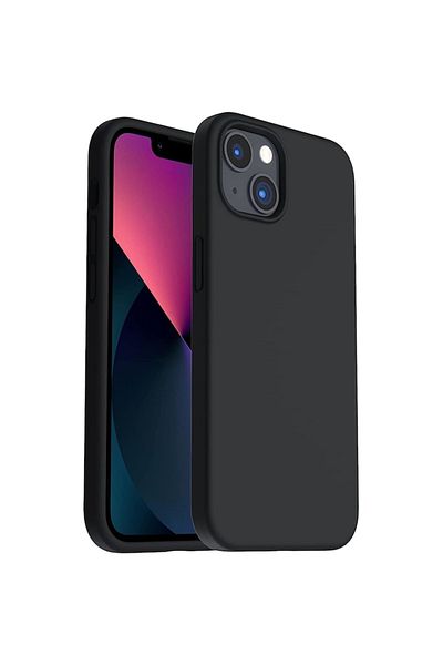 OEM Husa din silicon ultra-slim MATA cu microfibra pe interior, compatibila cu iPhone 13, Negru
