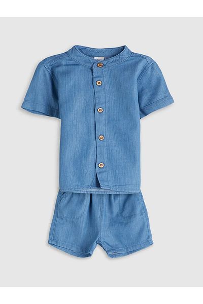 LC Waikiki قميص وسروال قصير من الجينز باللون الأزرق من LCW baby Basic للأطفال الرضع مكون من قطعتين