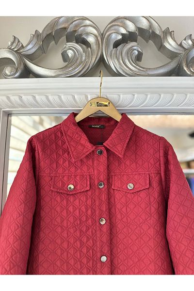 Invee Invee 6827 Patterned Quilted Jacket - Claret Red