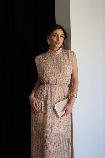 Julidress Rochie midi premium cu model, fără mâneci, căptușită, cu centură