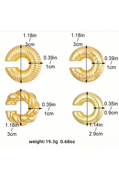 Accessories Vanilla Avenue 4'Lü Minimalist Oval Pattern Electroplated Daily Use Women Earrings Set
