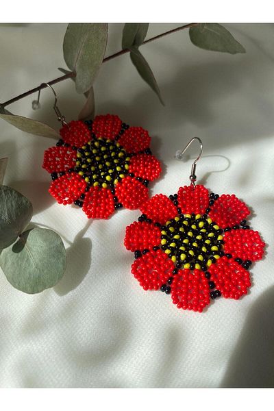 sabiha aksesuar Sand Bead Flower Earrings