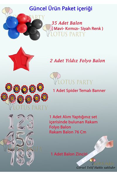 LOTUS PARTY Στολίδι γενεθλίων με θέμα το αράχνη - Πανό αράχνη - Μπλε κόκκινο μαύρο μπαλόνι 1 ασημί αριθμός 1 έτους K:3826