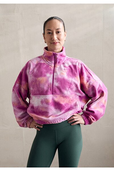 Nike One Top Fleece All Over Printed Half-zip Oversize Pembe Kadın Sweatshirt