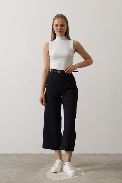 Kokosh moda Belt Collar Detailed Trousers - Navy Blue