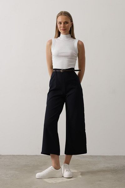 Kokosh moda Belt Collar Detailed Trousers - Navy Blue