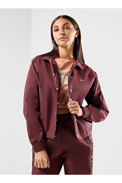 Nike Sportswear Gel Woven Full Snap Closure Bordo Kadın Ceket