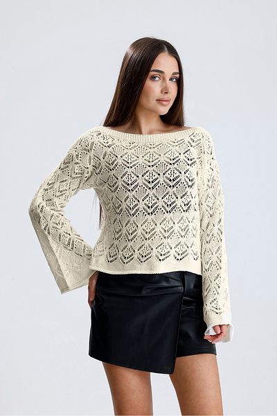 glztriko Women's Openwork Seasonal Flywheel/Spanish Sle Pattern Cotton Blouse Knitwear Sweater Glz031
