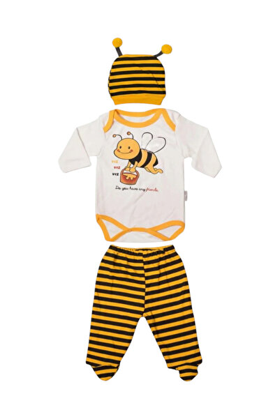 Avşar Baby Bee Printed Best Top Quality 100% Cotton Domestic Production Bodysuit Set Models
