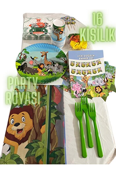 partyrüyası Σετ γενεθλίων με θέμα το Safari Cute Animals για 16 άτομα