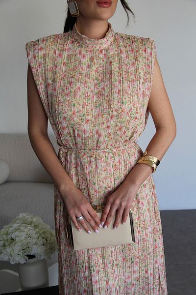 Julidress Rochie midi premium cu model, fără mâneci, căptușită, cu centură