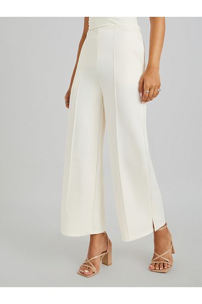 Styli Pin Tuck Detail Slit Hem Straight Knit Pants