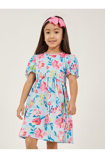 Styli Floral Print Puff Sleeves Dress