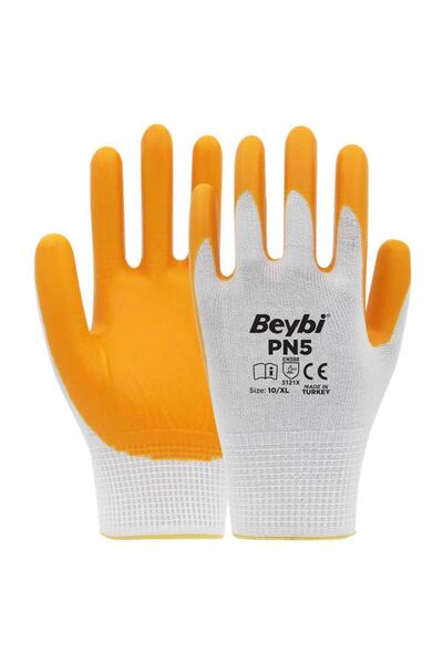 Beybi Nitrile Pmk Pn5 White Yellow Knitted Polyoster Nitrile Size 10 Pack of ...