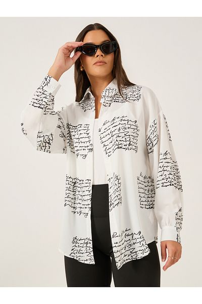 Styli Printed Spread Collar Oversized Shirt