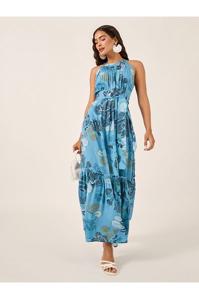 Styli All Over Print Halter Neck A-Line Maxi Dress