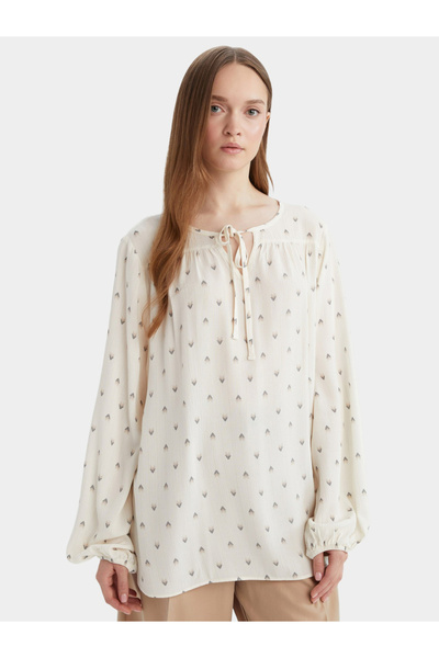 DeFacto Beige Printed Long Sleeve Blouse