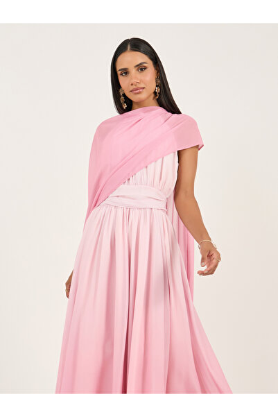 Styli Women Pink Color Block Cape Maxi Dress