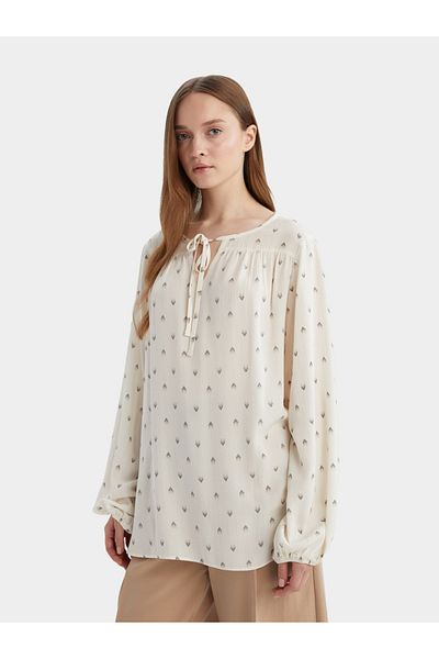 DeFacto Beige Printed Long Sleeve Blouse