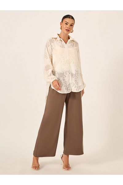 Styli Floral Burn Out Textured Spread Collar Shirt