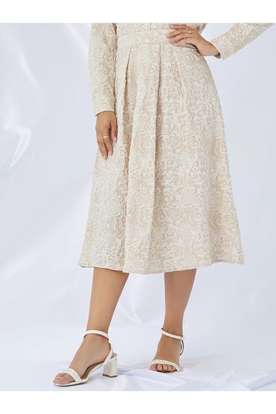 Styli Jaquard Box Pleated A-Line Midi Skirt