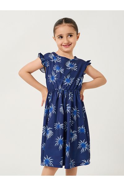 Styli All-Over Print Ruffled Sleeves Dress