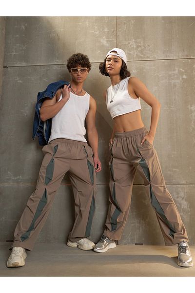Sassafras By Styli Front Invert Pleat Baggy Parachute Pants