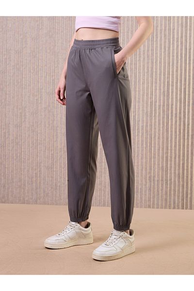 Technosport By Styli Women Grey Solid 2-Way Stretch Joggers