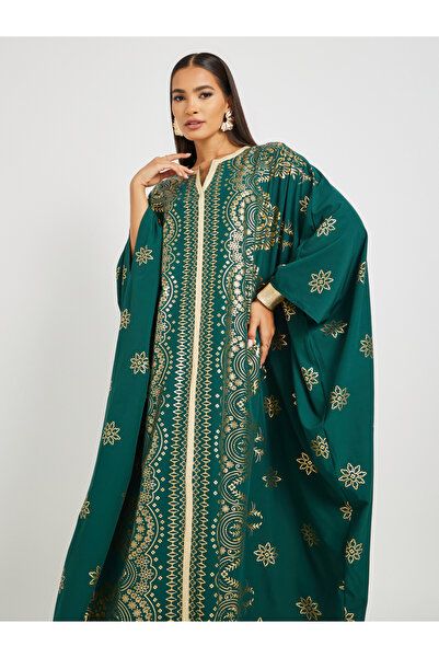 Keenly By Styli Printed Batwing Sleeve Notch Neck Kaftan