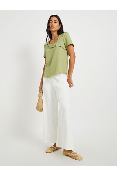 Styli Texture Asymmetric Neck Ruffled Detail Top