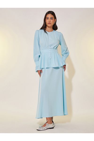 Styli Pearl Button Ruffled Details Maxi Dress