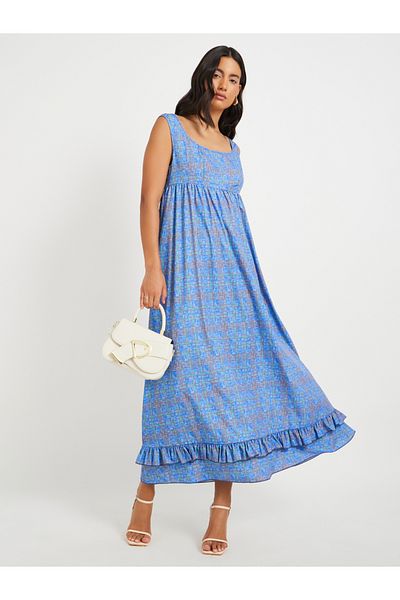 Styli Printed Sleeveless Square Neck Maxi Dress