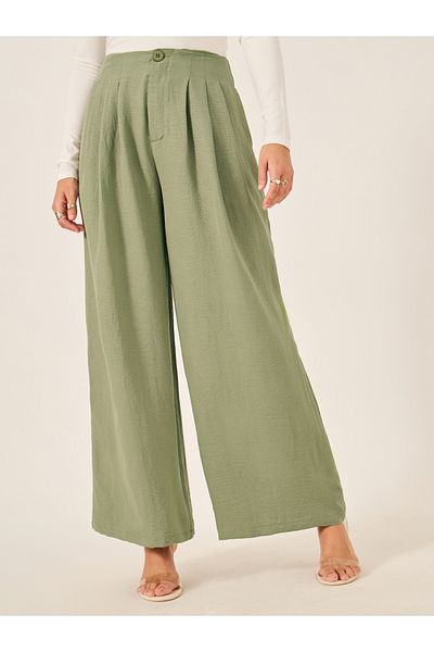 Styli Crinkled Pleated Wide Leg Pants
