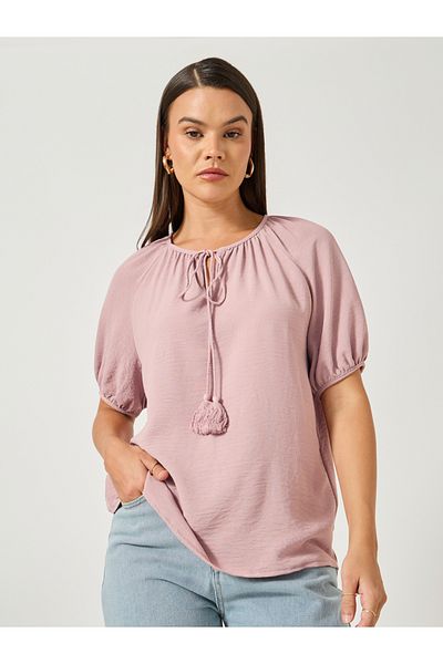 Styli Puff Sleeve Tie-Up Neck Blouse