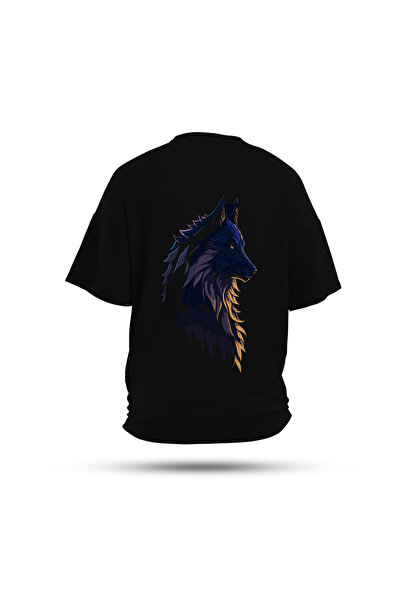 Zestia تي شيرت للجنسين، طباعة خلفية وولف، عادي، قطن 100%، تي شيرت أسود رقم: 0027