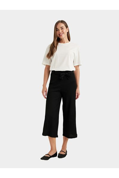 DeFacto Regular Fit Black Ribbed Pant