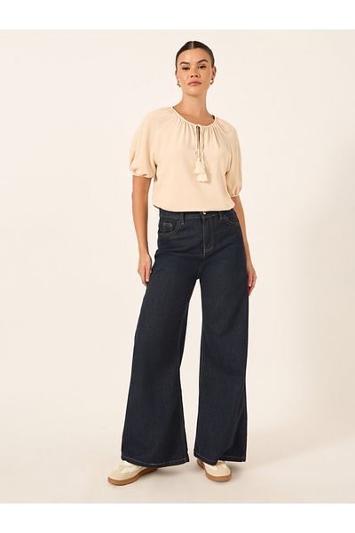 Styli Puff Sleeve Tie-Up Neck Blouse
